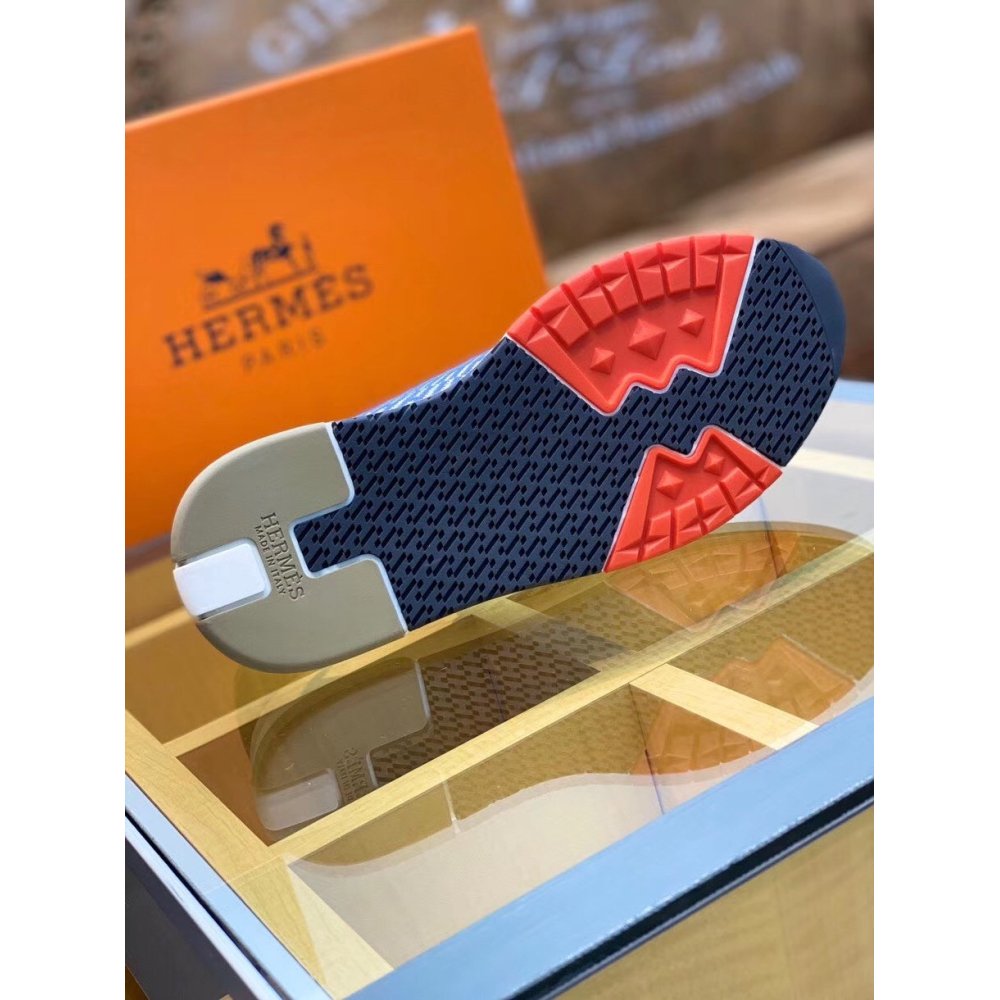 Cheap Reps Hermes Mens Addict Sneakers In Bicolor Blue Knit