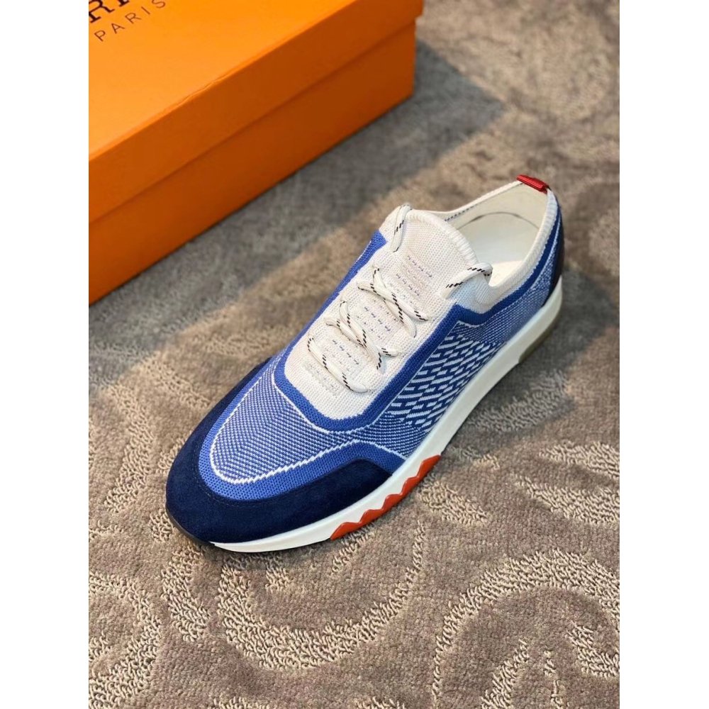 Cheap Reps Hermes Mens Addict Sneakers In Bicolor Blue Knit