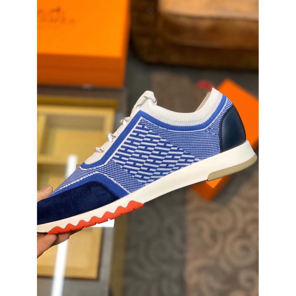 Cheap Reps Hermes Mens Addict Sneakers In Bicolor Blue Knit
