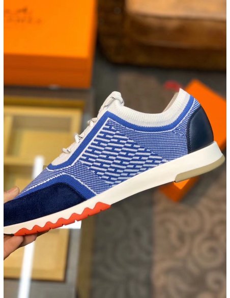 Cheap Reps Hermes Mens Addict Sneakers In Bicolor Blue Knit