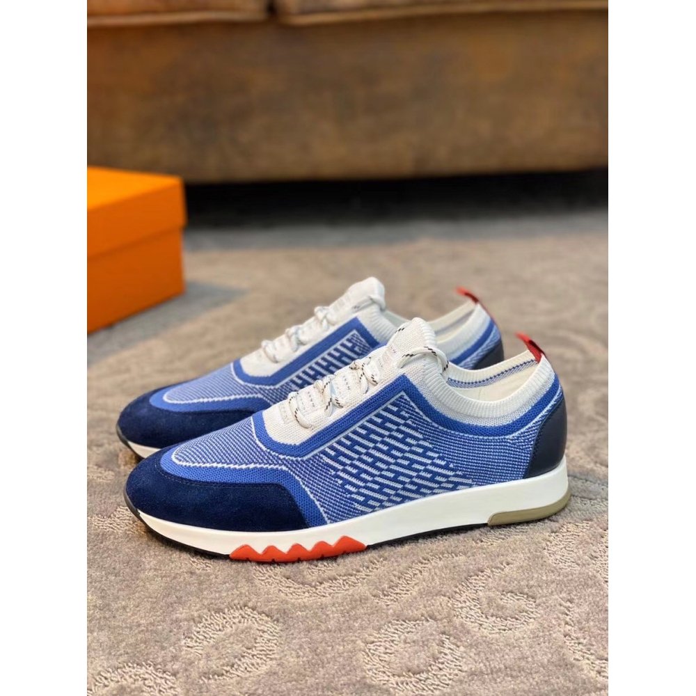 Cheap Reps Hermes Mens Addict Sneakers In Bicolor Blue Knit