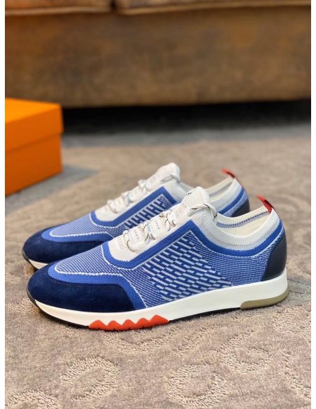 Cheap Reps Hermes Mens Addict Sneakers In Bicolor Blue Knit