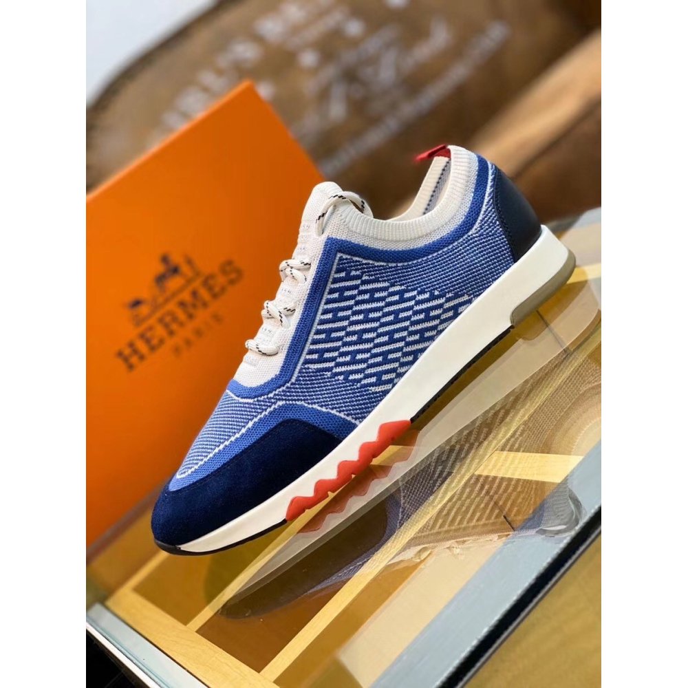Cheap Reps Hermes Mens Addict Sneakers In Bicolor Blue Knit