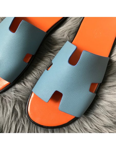 Cheap Reps Hermes Mens Izmir Sandals In Blue Epsom Calfskin