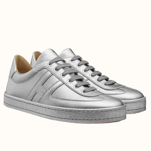 Cheap Reps Hermes Boomerang Sneakers In Silver Epsom Leather