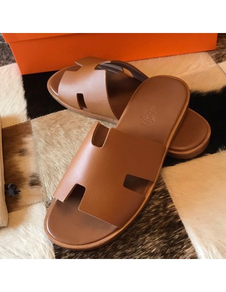 Cheap Reps Hermes Mens Izmir Sandals In Gold Epsom Calfskin