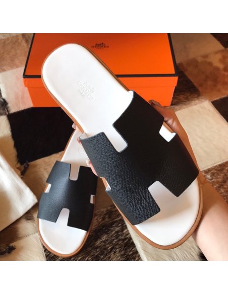 Cheap Reps Hermes Mens Izmir Sandals In Noir Epsom Calfskin