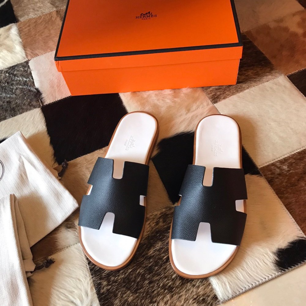 Cheap Reps Hermes Mens Izmir Sandals In Noir Epsom Calfskin