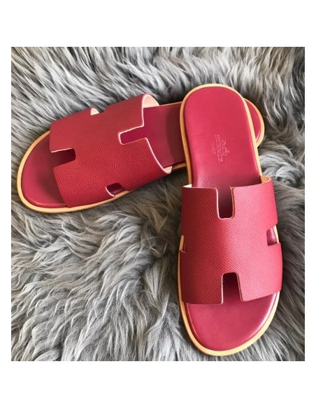 Cheap Reps Hermes Mens Izmir Sandals In Red Epsom Calfskin