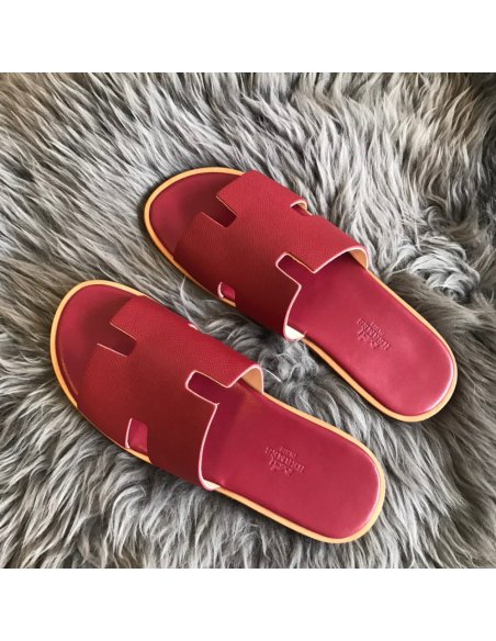 Cheap Reps Hermes Mens Izmir Sandals In Red Epsom Calfskin