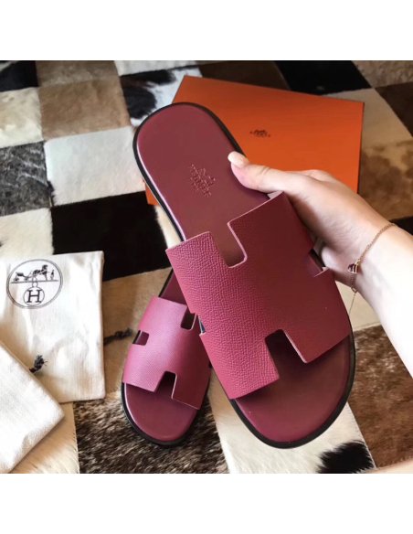 Cheap Reps Hermes Mens Izmir Sandals In Ruby Epsom Calfskin