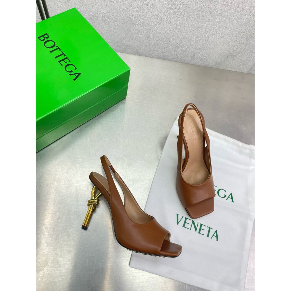 Cheap Reps Bottega Veneta Knot Slingback Sandals 90mm in Brown Lambskin