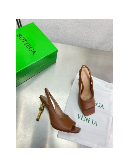 Cheap Reps Bottega Veneta Knot Slingback Sandals 90mm in Brown Lambskin