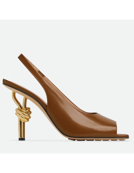 Cheap Reps Bottega Veneta Knot Slingback Sandals 90mm in Brown Lambskin
