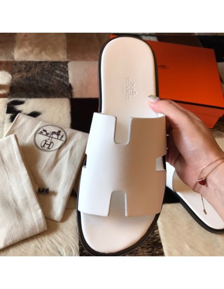 Cheap Reps Hermes Mens Izmir Sandals In White Epsom Leather