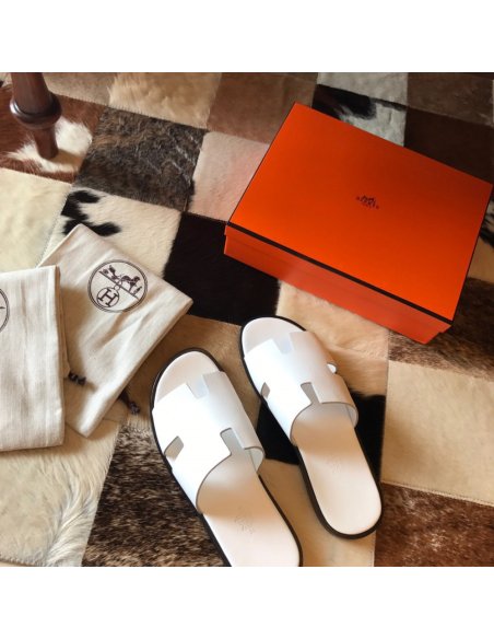 Cheap Reps Hermes Mens Izmir Sandals In White Epsom Leather