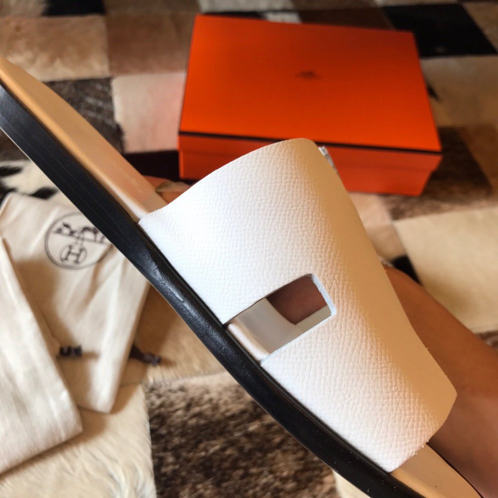 Cheap Reps Hermes Mens Izmir Sandals In White Epsom Leather