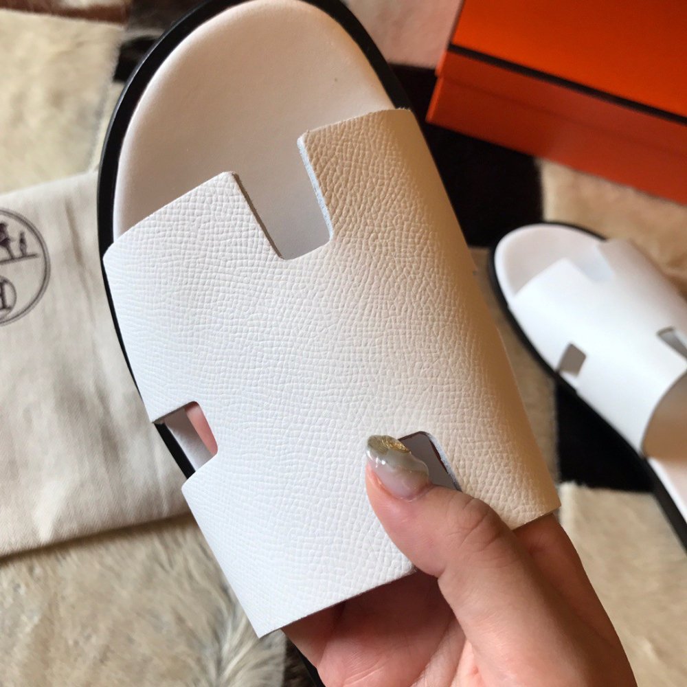 Cheap Reps Hermes Mens Izmir Sandals In White Epsom Leather