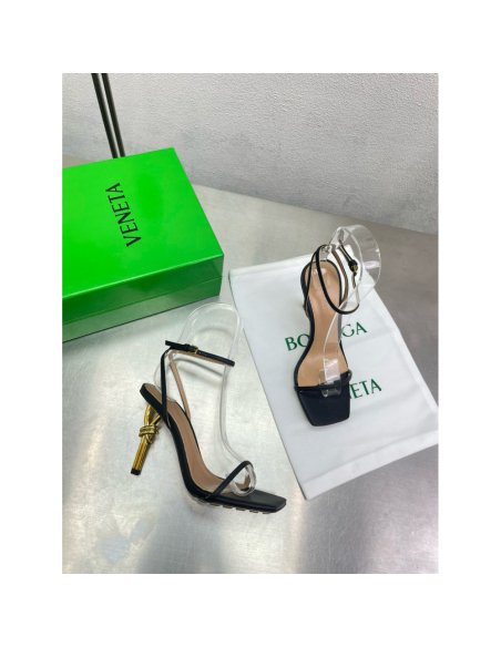 Cheap Reps Bottega Veneta Knot Sandals 90mm in Black Lambskin