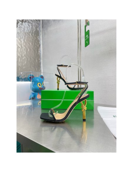 Cheap Reps Bottega Veneta Knot Sandals 90mm in Black Lambskin