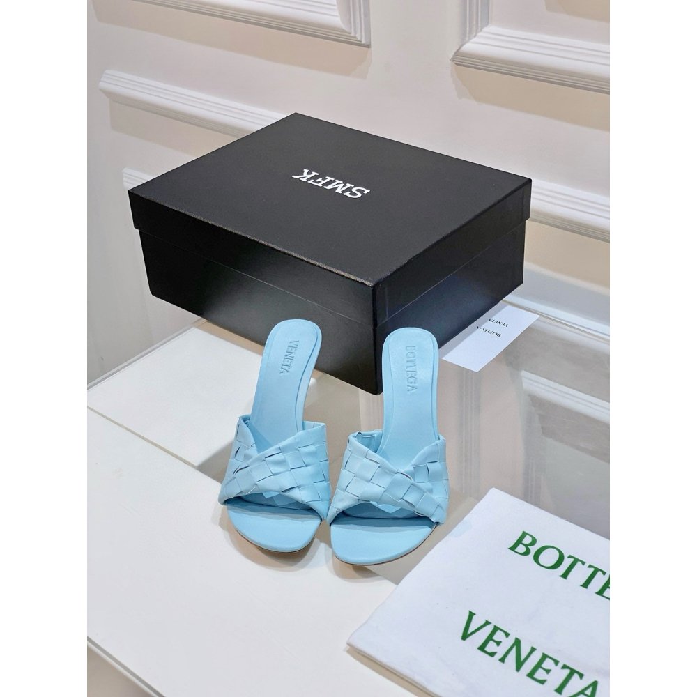 Cheap Reps Bottega Veneta Blink Mules 80mm in Blue Intrecciato Lambskin