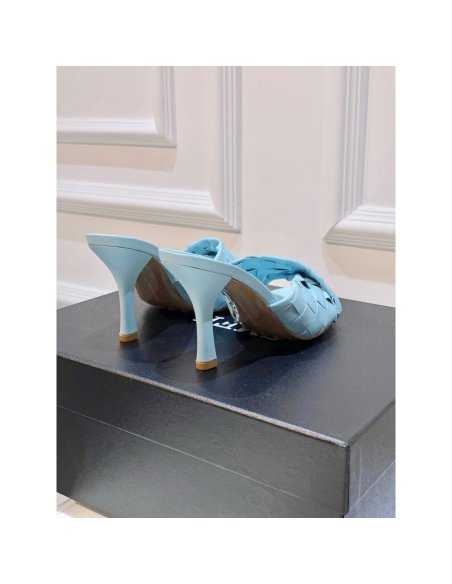 Cheap Reps Bottega Veneta Blink Mules 80mm in Blue Intrecciato Lambskin