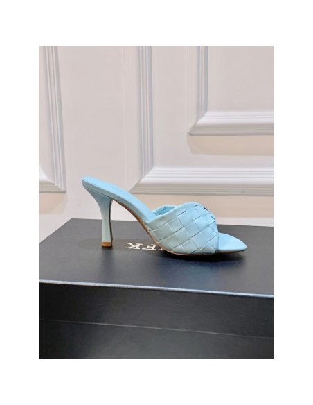 Cheap Reps Bottega Veneta Blink Mules 80mm in Blue Intrecciato Lambskin