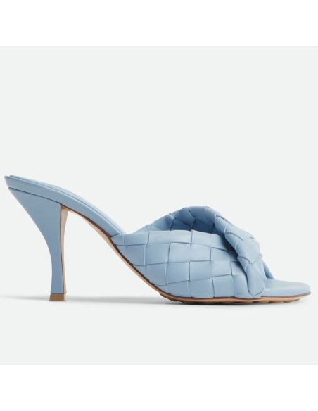 Cheap Reps Bottega Veneta Blink Mules 80mm in Blue Intrecciato Lambskin