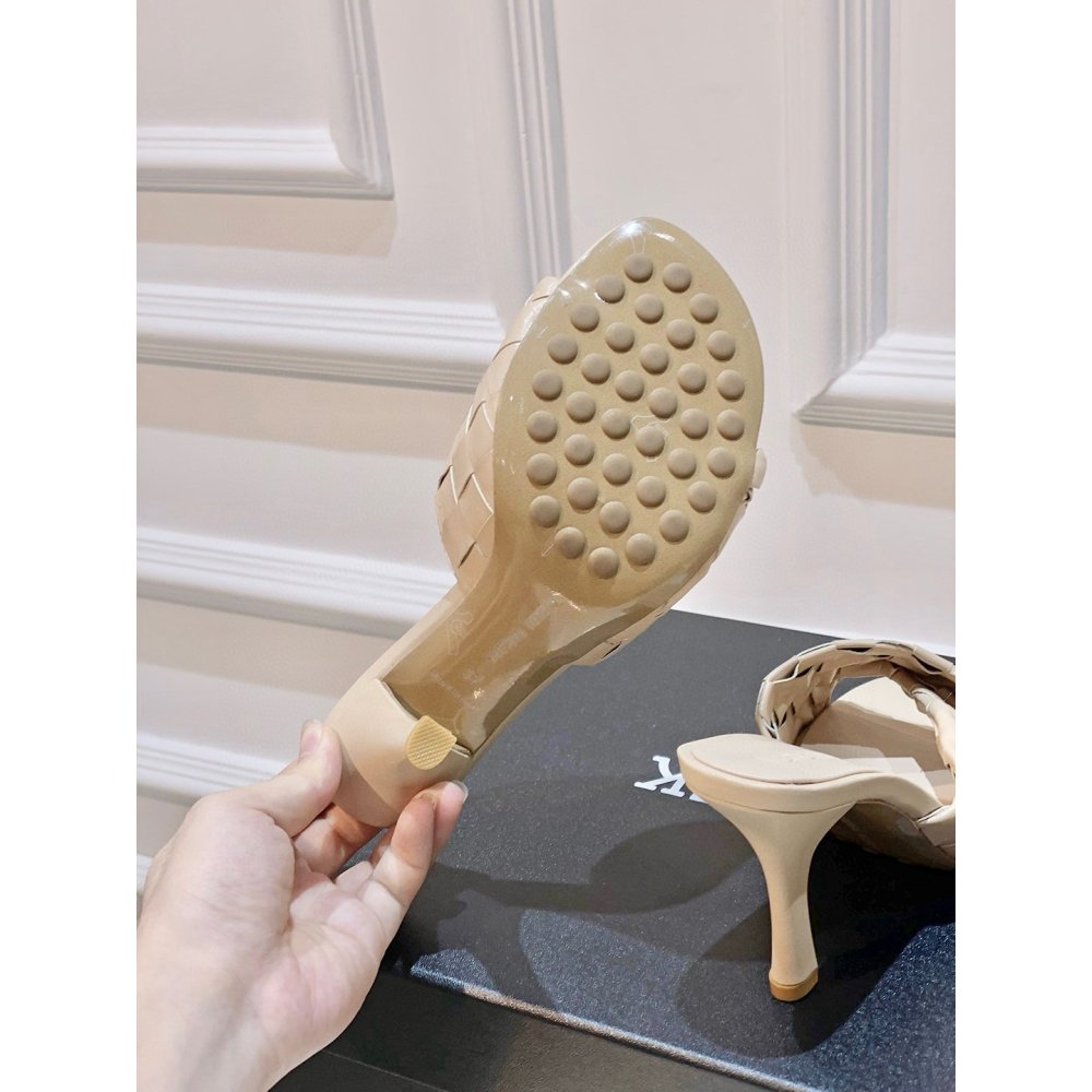 Cheap Reps Bottega Veneta Blink Mules 80mm in Beige Intrecciato Lambskin