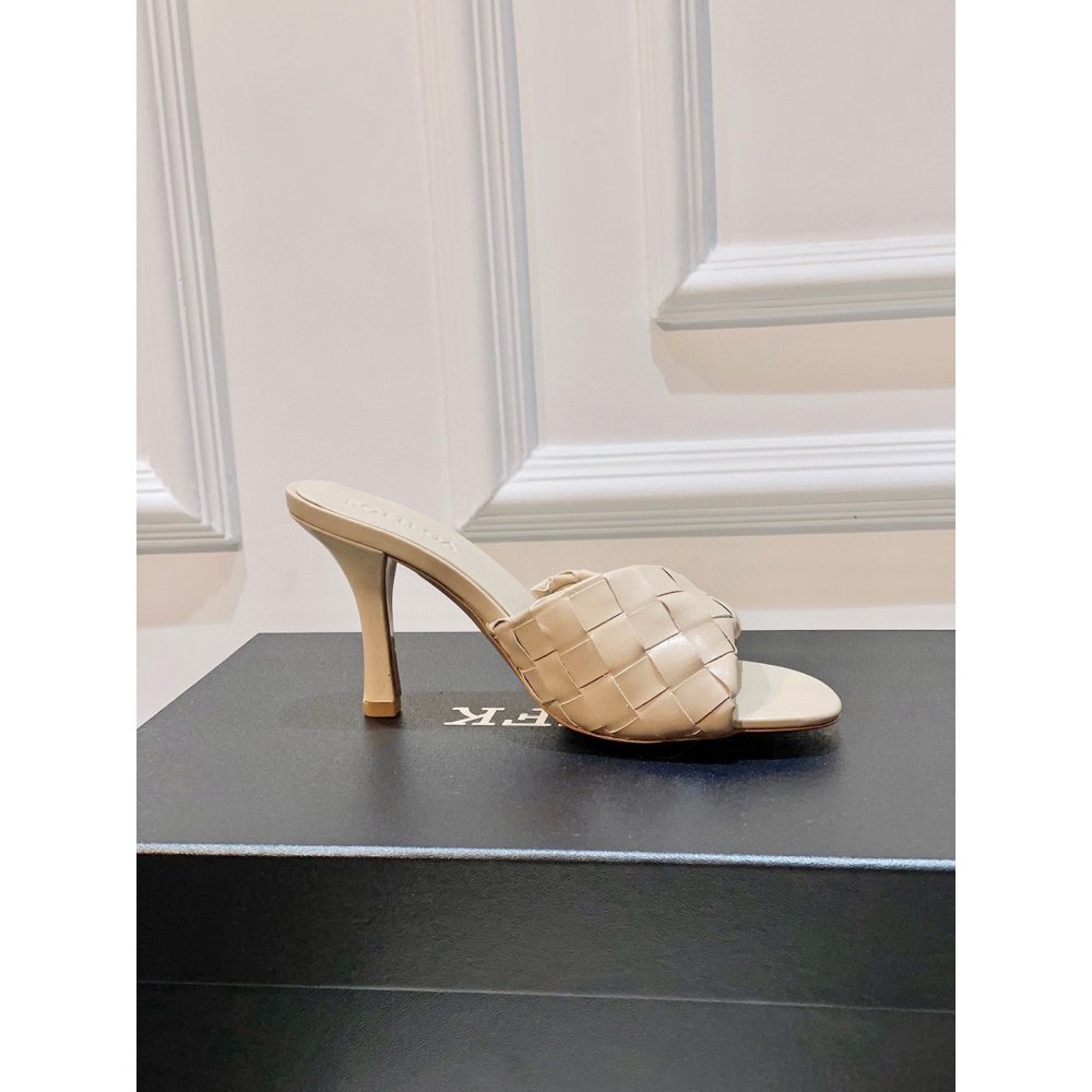 Cheap Reps Bottega Veneta Blink Mules 80mm in Beige Intrecciato Lambskin