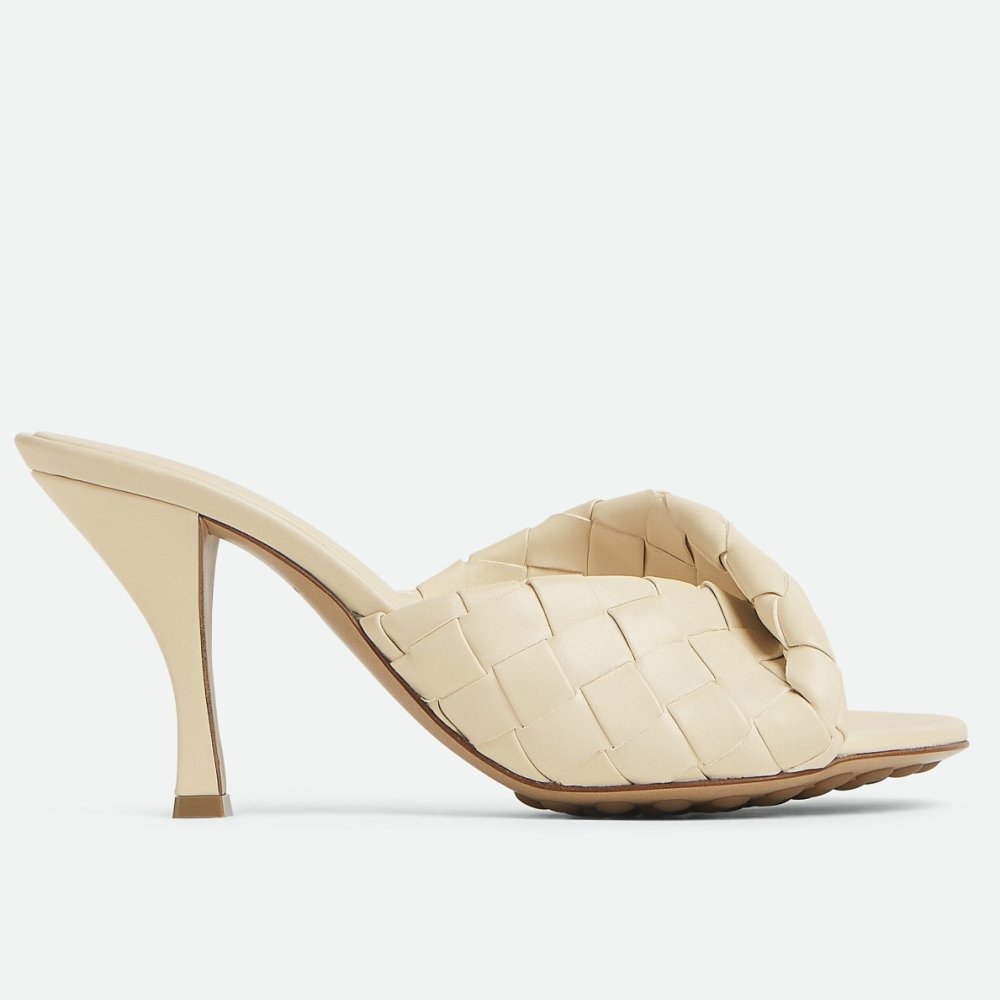 Cheap Reps Bottega Veneta Blink Mules 80mm in Beige Intrecciato Lambskin