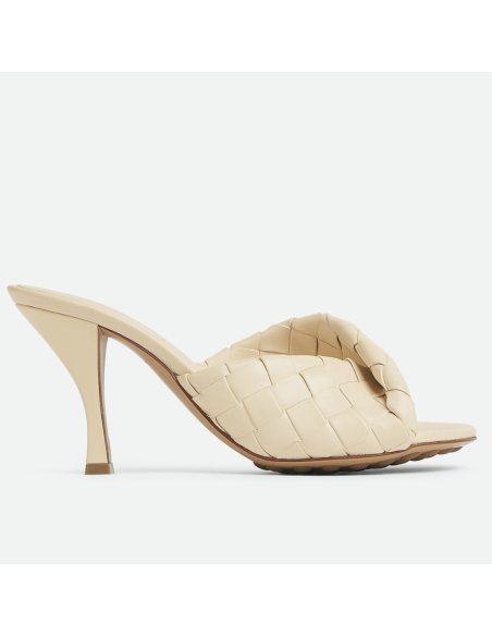 Cheap Reps Bottega Veneta Blink Mules 80mm in Beige Intrecciato Lambskin