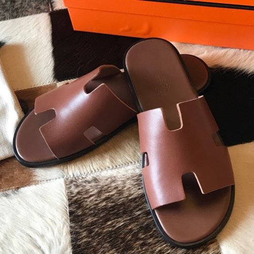 Cheap Reps Hermes Mens Izmir Sandals In Brown Swift Calfskin