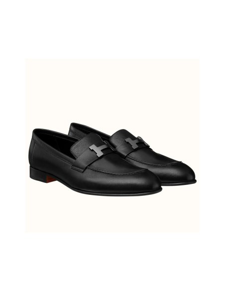Cheap Reps Hermes Mens Paris Loafers In Black Calfskin