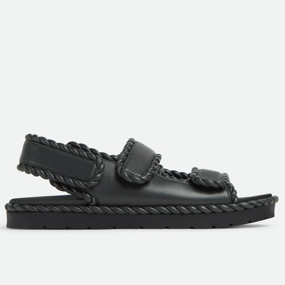 Cheap Reps Bottega Veneta Jack Flat Slingback Sandals in Black Lambskin