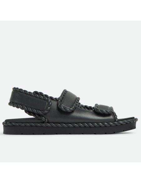 Cheap Reps Bottega Veneta Jack Flat Slingback Sandals in Black Lambskin