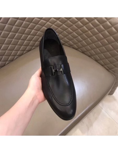 Cheap Reps Hermes Mens Paris Loafers In Black Calfskin