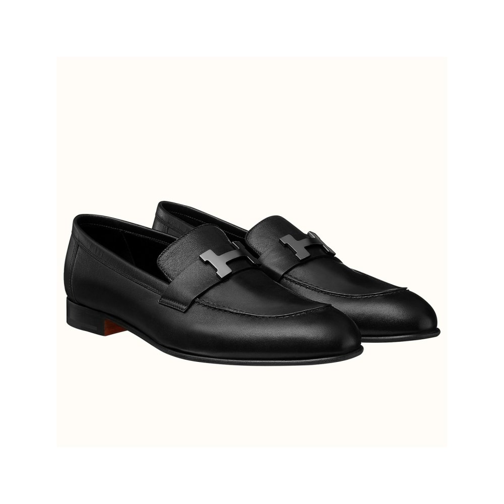 Cheap Reps Hermes Mens Paris Loafers In Black Calfskin