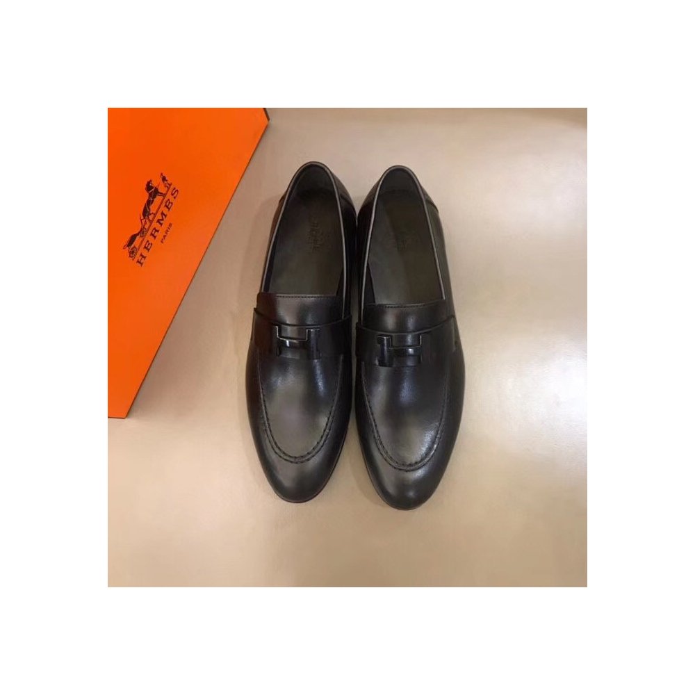 Cheap Reps Hermes Mens Paris Loafers In Black Calfskin