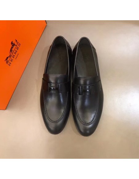 Cheap Reps Hermes Mens Paris Loafers In Black Calfskin