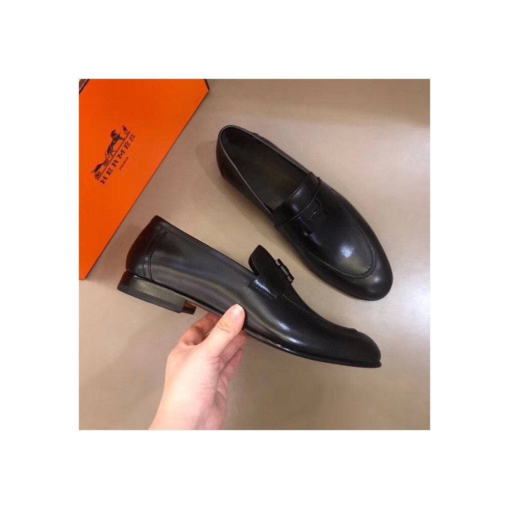 Cheap Reps Hermes Mens Paris Loafers In Black Calfskin