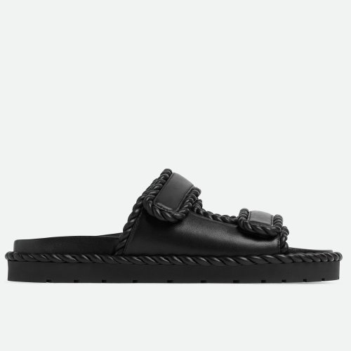 Cheap Reps Bottega Veneta Jack Flat Slides in Black Lambskin