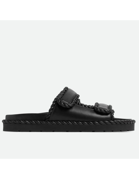 Cheap Reps Bottega Veneta Jack Flat Slides in Black Lambskin