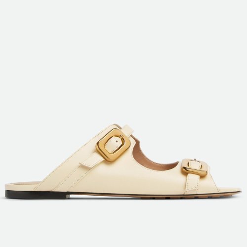 Cheap Reps Bottega Veneta Stretch Buckle Sandals in White Calfskin