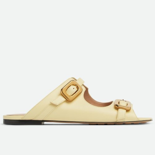 Cheap Reps Bottega Veneta Stretch Buckle Sandals in Moon Beam Calfskin