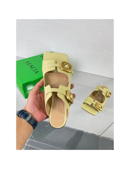 Cheap Reps Bottega Veneta Stretch Buckle Sandals in Moon Beam Calfskin