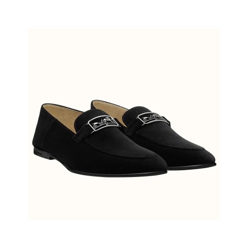 Cheap Reps Hermes Mens Tenor Loafers In Black Suede Calfskin