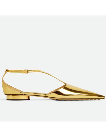 Cheap Reps Bottega Veneta Rocket T-Bar Ballerina Flats In Gold Patent Leather