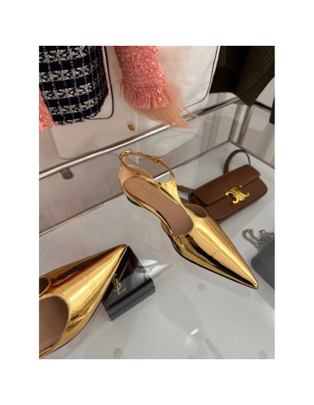 Cheap Reps Bottega Veneta Rocket T-Bar Ballerina Flats In Gold Patent Leather