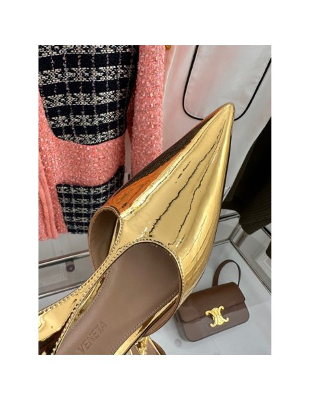 Cheap Reps Bottega Veneta Rocket T-Bar Ballerina Flats In Gold Patent Leather